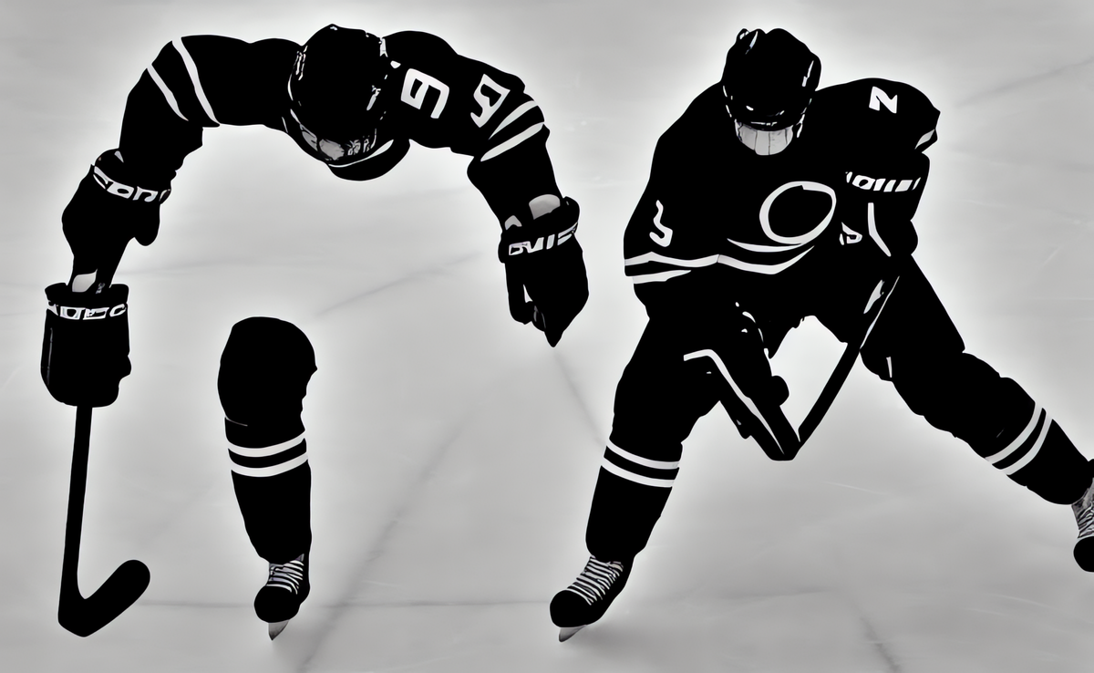 A hockey player's silhouette in motion. evocative and thought provoking., Modern Art, black paint white canvas